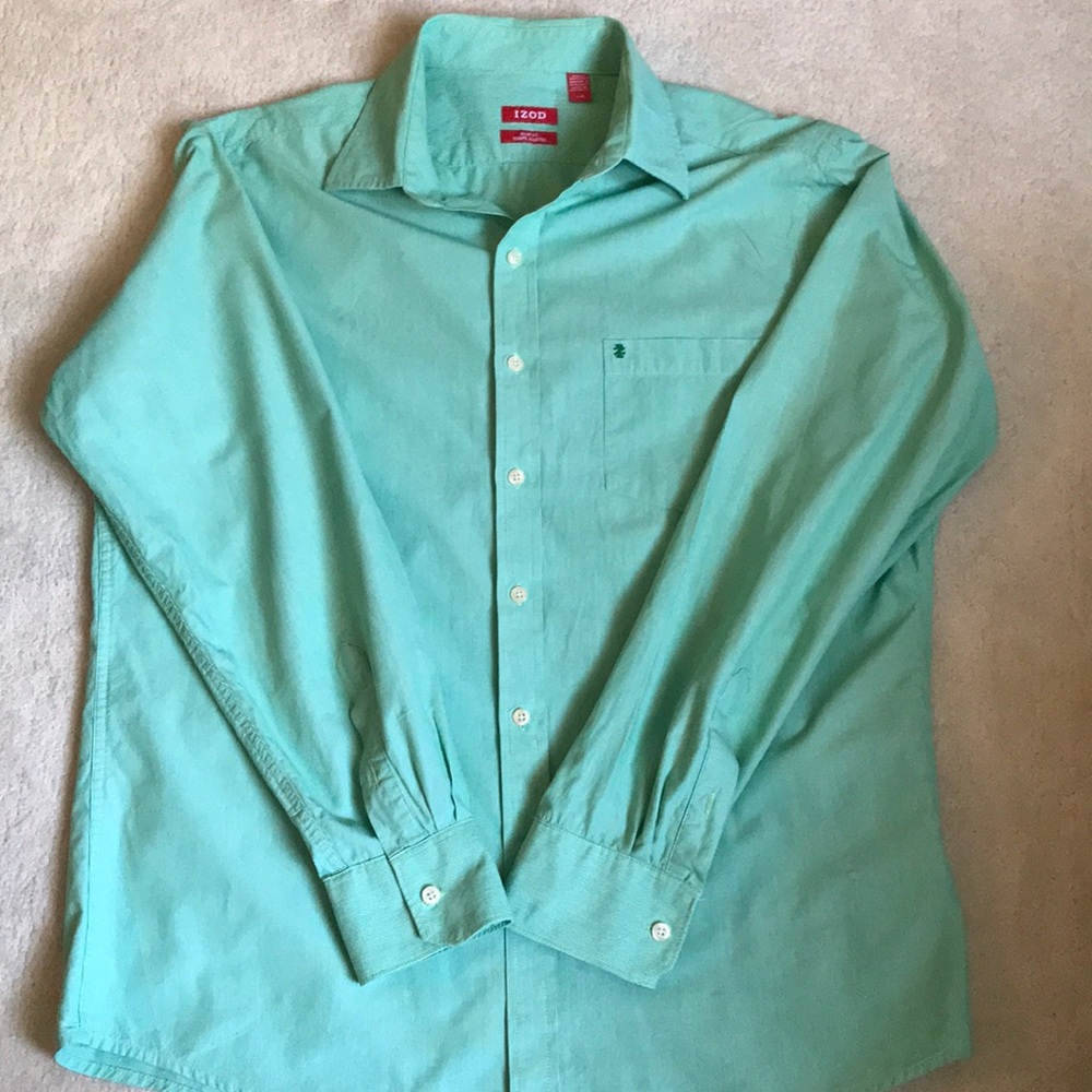 IZOD Slim Fit Cotton Button Down in Green L